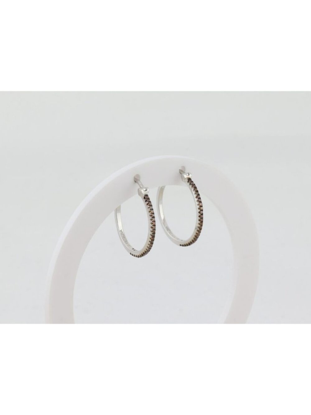 Sterling Silver Champagne Diamond 1/8th Carat Hoop Earrings 1" Hoops - Picture 6 of 7